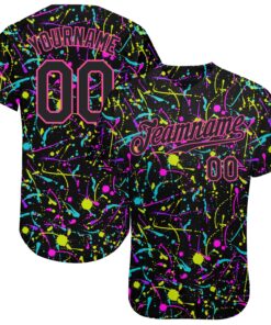 Custom Graffiti Pattern Black-Pink 3D Neon Splatter Authentic Baseball Jersey