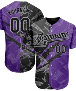 Custom Graffiti Pattern Black Purple-Gray 3D Scratch Authentic Baseball Jersey