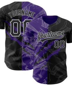 Custom Graffiti Pattern Black Purple-Gray 3D Scratch Authentic Baseball Jersey