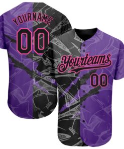 Custom Graffiti Pattern Black Purple-Pink 3D Scratch Authentic Baseball Jersey