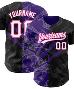 Custom Graffiti Pattern Black Purple-Pink 3D Scratch Authentic Baseball Jersey