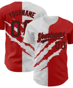 Custom Graffiti Pattern Black-Red 3D Scratch Authentic Baseball Jersey