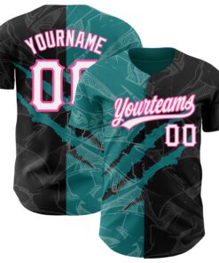 Custom Graffiti Pattern Black Teal-Pink 3D Scratch Authentic Baseball Jersey