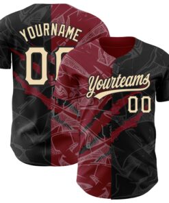 Custom Graffiti Pattern City Cream Black-Crimson 3D Scratch Authentic Baseball Jersey