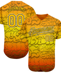 Custom Graffiti Pattern Gold-Black 3D Authentic Baseball Jersey