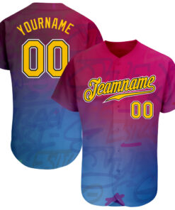 Custom Graffiti Pattern Gold-Black 3D Authentic Baseball Jersey