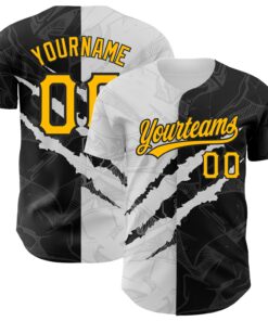 Custom Graffiti Pattern Gold-Black 3D Scratch Authentic Baseball Jersey