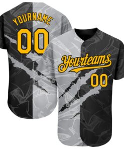 Custom Graffiti Pattern Gold Black-Gray 3D Scratch Authentic Baseball Jersey