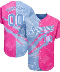 Custom Graffiti Pattern Light Blue-Pink 3D Scratch Authentic Baseball Jersey