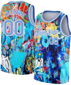 Custom Graffiti Pattern Light Blue-White 3D Grunge Art Authentic Basketball Jersey