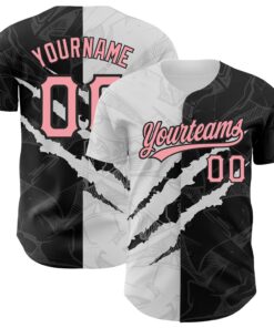 Custom Graffiti Pattern Medium Pink-Black 3D Scratch Authentic Baseball Jersey
