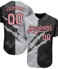 Custom Graffiti Pattern Medium Pink Black-Gray 3D Scratch Authentic Baseball Jersey