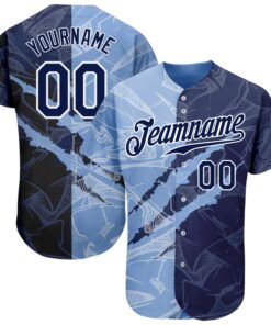 Custom Graffiti Pattern Navy-Light Blue 3D Scratch Authentic Baseball Jersey
