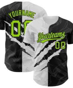 Custom Graffiti Pattern Neon Green-Black 3D Scratch Authentic Baseball Jersey