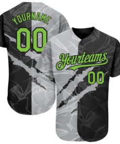 Custom Graffiti Pattern Neon Green Black-Gray 3D Scratch Authentic Baseball Jersey