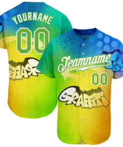 Custom Graffiti Pattern Neon Green-White 3D Authentic Baseball Jersey