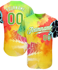 Custom Graffiti Pattern Neon Green-White 3D Authentic Baseball Jersey