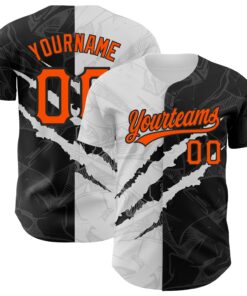 Custom Graffiti Pattern Orange-Black 3D Scratch Authentic Baseball Jersey