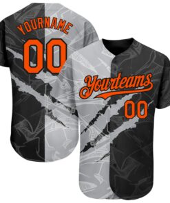Custom Graffiti Pattern Orange Black-Gray 3D Scratch Authentic Baseball Jersey