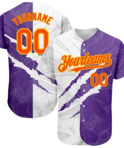 Custom Graffiti Pattern Orange Purple-Gold 3D Scratch Authentic Baseball Jersey