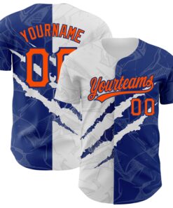 Custom Graffiti Pattern Orange-Royal 3D Scratch Authentic Baseball Jersey