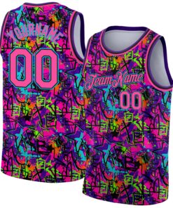 Custom Graffiti Pattern Pink Black-Lakes Blue 3D Grunge Art Authentic Basketball Jersey