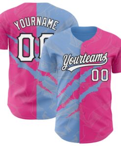 Custom Graffiti Pattern Pink Light Blue-Black 3D Scratch Authentic Baseball Jersey