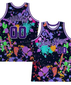 Custom Graffiti Pattern Purple-White 3D Splashes Authentic Basketball Jersey