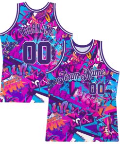Custom Graffiti Pattern Purple-White 3D Words Authentic Basketball Jersey