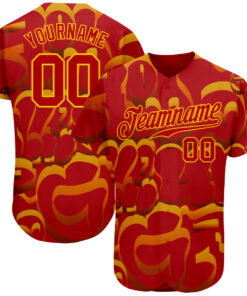 Custom Graffiti Pattern Red-Gold 3D Authentic Baseball Jersey