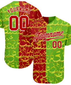 Custom Graffiti Pattern Red-Green 3D Authentic Baseball Jersey