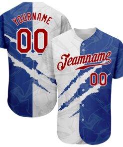 Custom Graffiti Pattern Red-Royal 3D Scratch Authentic Baseball Jersey