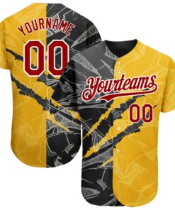 Custom Graffiti Pattern Red Yellow-Black 3D Scratch Authentic Baseball Jersey