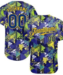 Custom Graffiti Pattern Royal-Gold 3D Creative Geometric Figures Triangle And Dots Authentic Baseball Jersey