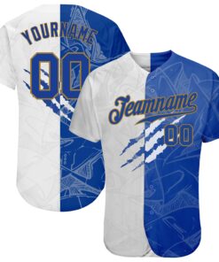 Custom Graffiti Pattern Royal-Old Gold 3D Authentic Baseball Jersey