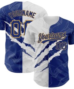 Custom Graffiti Pattern Royal-Old Gold 3D Scratch Authentic Baseball Jersey