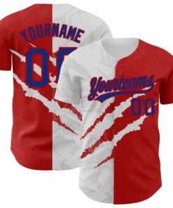 Custom Graffiti Pattern Royal-Red 3D Scratch Authentic Baseball Jersey