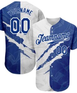 Custom Graffiti Pattern Royal-White 3D Scratch Authentic Baseball Jersey