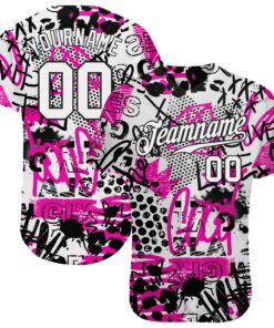 Custom Graffiti Pattern White-Black 3D Authentic Baseball Jersey