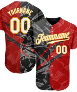 Custom Graffiti Pattern White Black-Yellow 3D Scratch Authentic Baseball Jersey