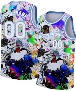 Custom Graffiti Pattern White-Light Blue 3D Grunge Art Authentic Basketball Jersey