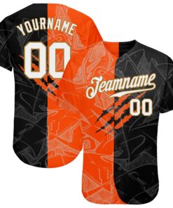 Custom Graffiti Pattern White-Old Gold 3D Authentic Baseball Jersey