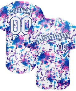 Custom Graffiti Pattern White-Royal 3D Abstract Watercolor Authentic Baseball Jersey