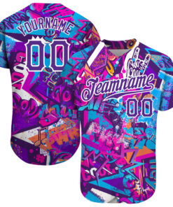 Custom Graffiti Words Pattern White-Purple 3D Authentic Baseball Jersey