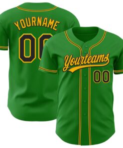 Custom Grass Green Black-Gold Authentic Baseball Jersey
