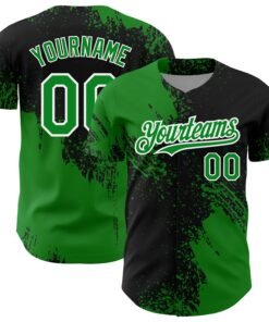 Custom Grass Green Black-White 3D Pattern Design Abstract Brush Stroke Authentic Baseball Jersey