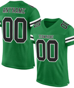 Custom Grass Green Black-White Mesh Authentic Football Jersey
