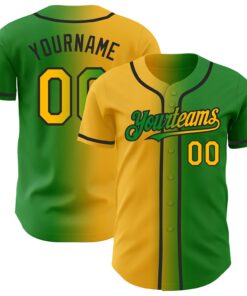 Custom Grass Green Gold-Black Authentic Gradient Fashion Baseball Jersey