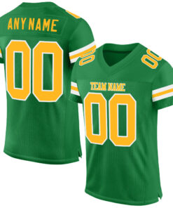 Custom Grass Green Gold-White Mesh Authentic Football Jersey