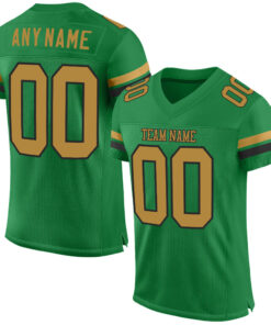 Custom Grass Green Old Gold-Black Mesh Authentic Football Jersey